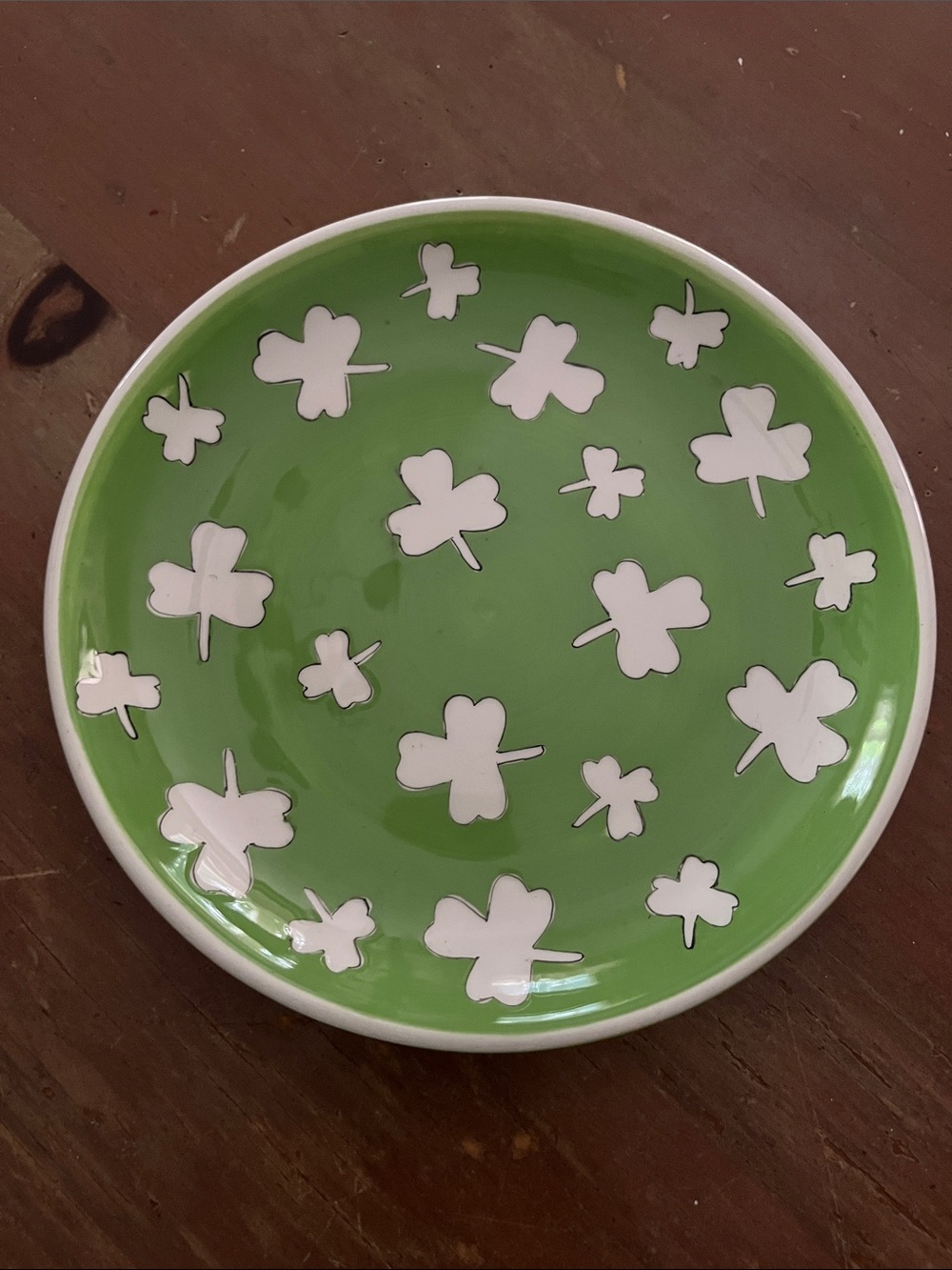 Green Shamrock Ceramic Small Cookie Plate   Festive Table Accent